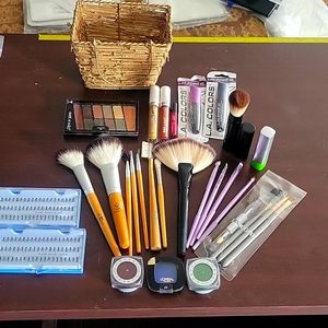 Bundle of makeup brushes and makeup